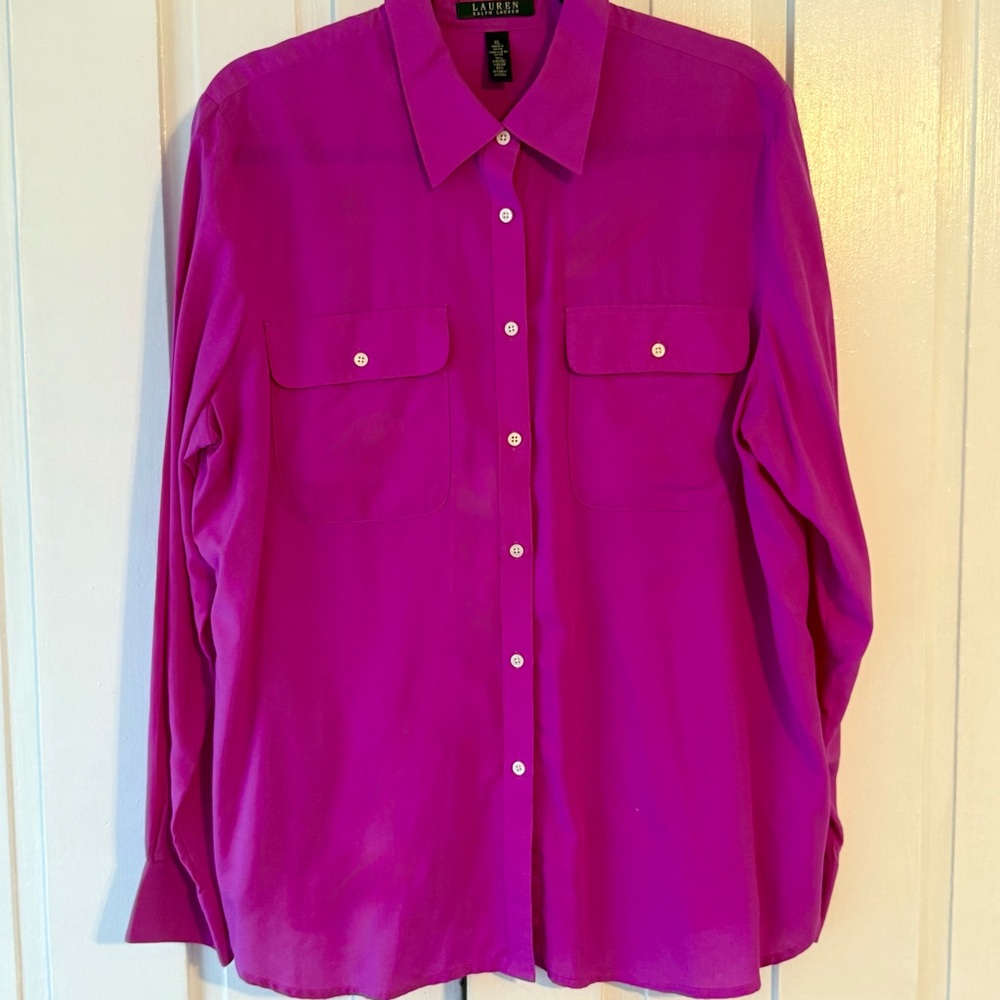 Lauren Ralph Lauren Women's Fuchsia Button Down Shirt -XL